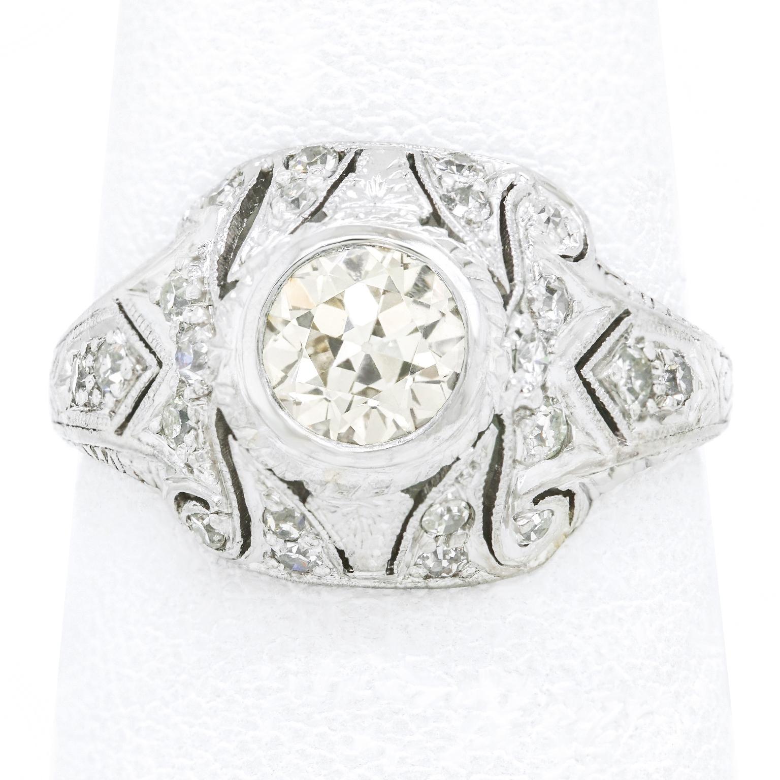 Art Deco Ring Diamond-Set Platinum Ring 6