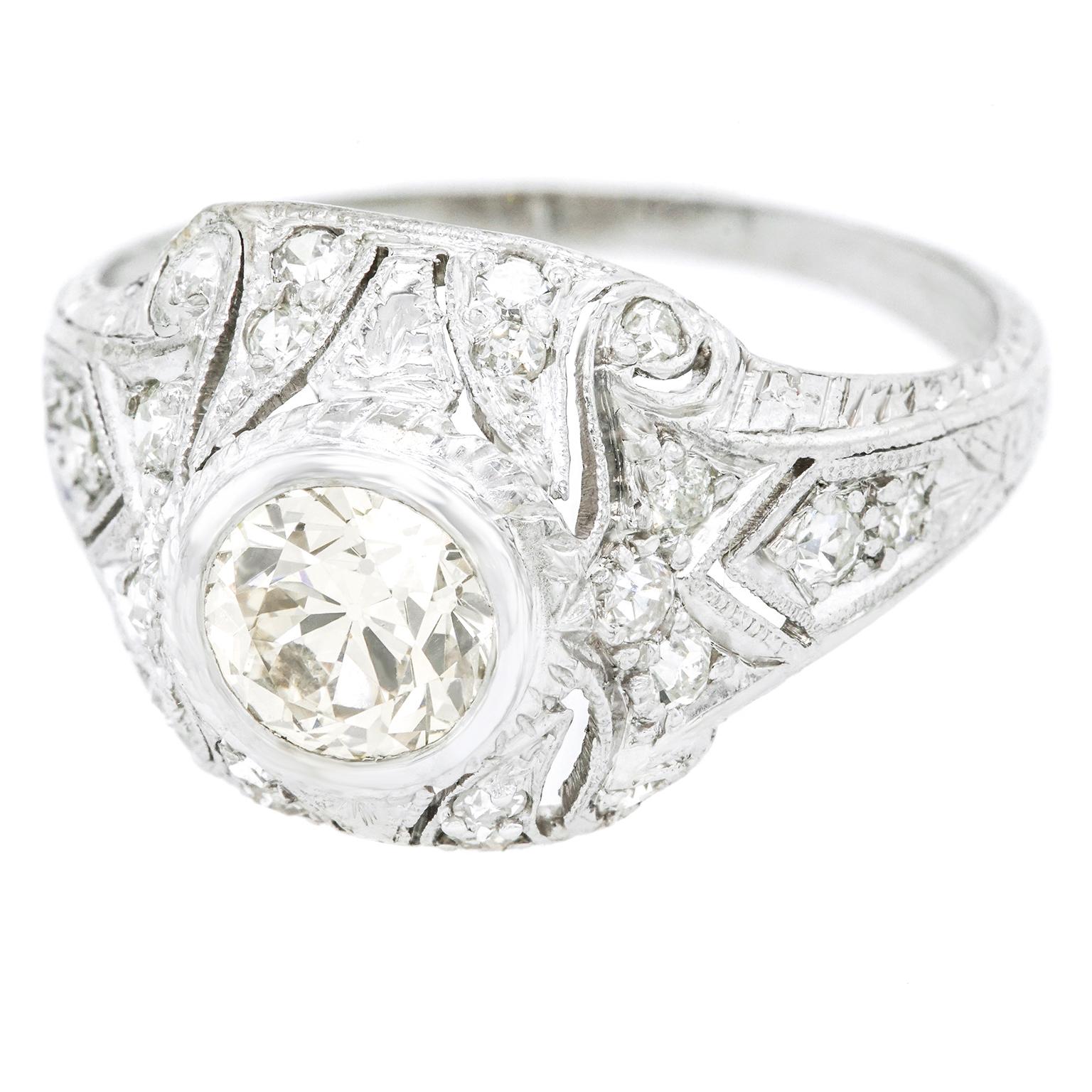 Art Deco Ring Diamond-Set Platinum Ring 7