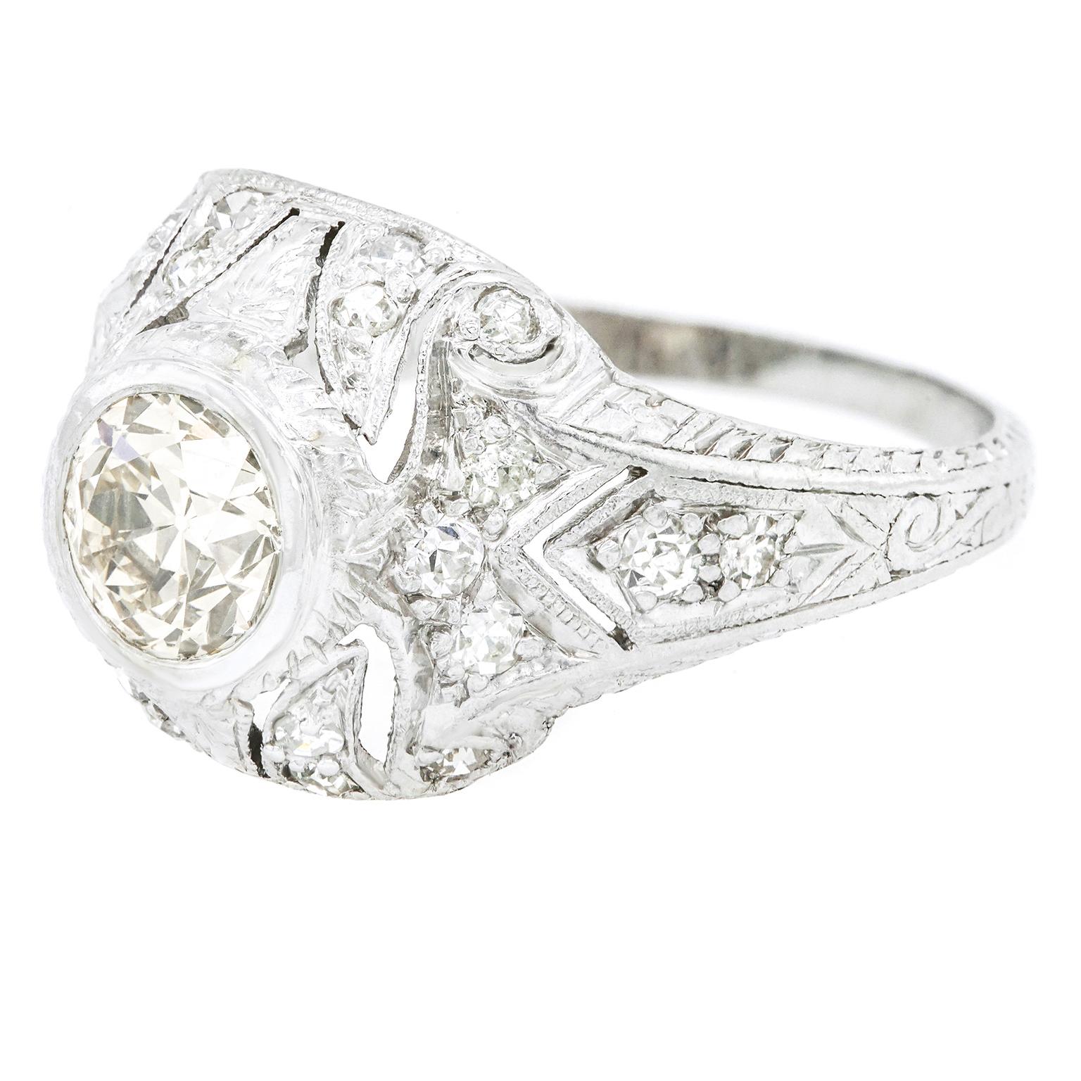 Brilliant Cut Art Deco Ring Diamond-Set Platinum Ring