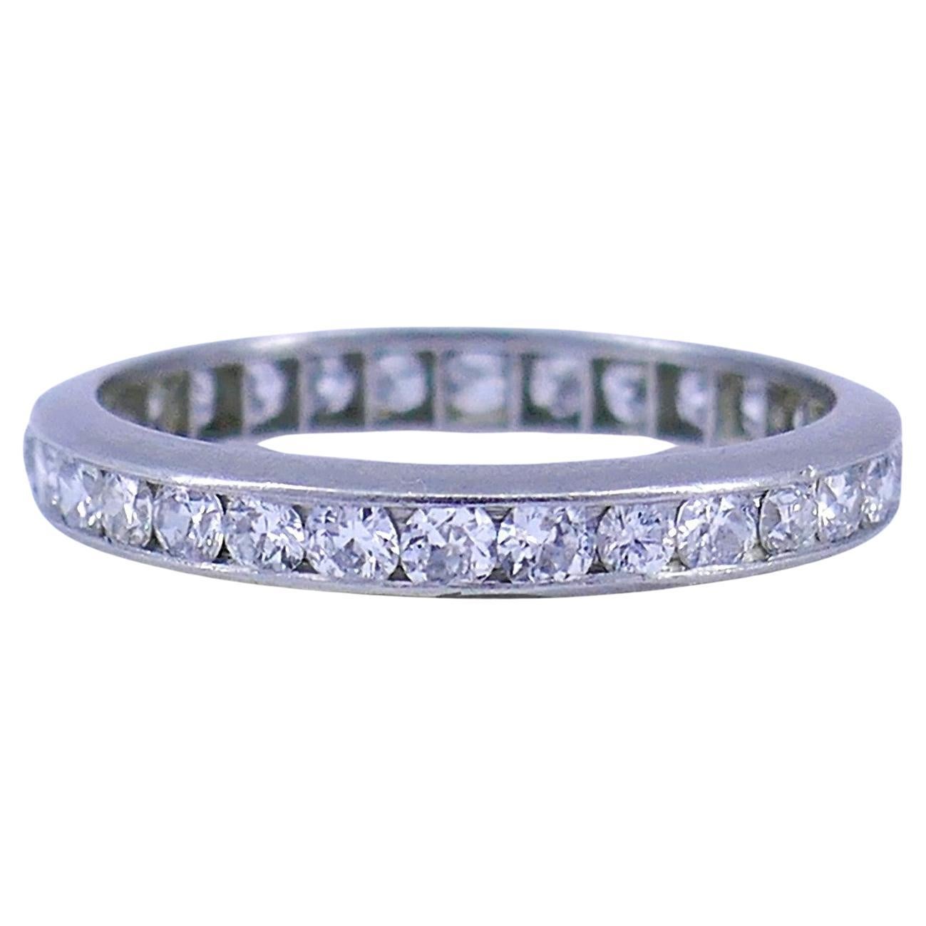 Art Deco Ring Eternity Band Platinum Diamond Estate Jewelry In Good Condition For Sale In Beverly Hills, CA
