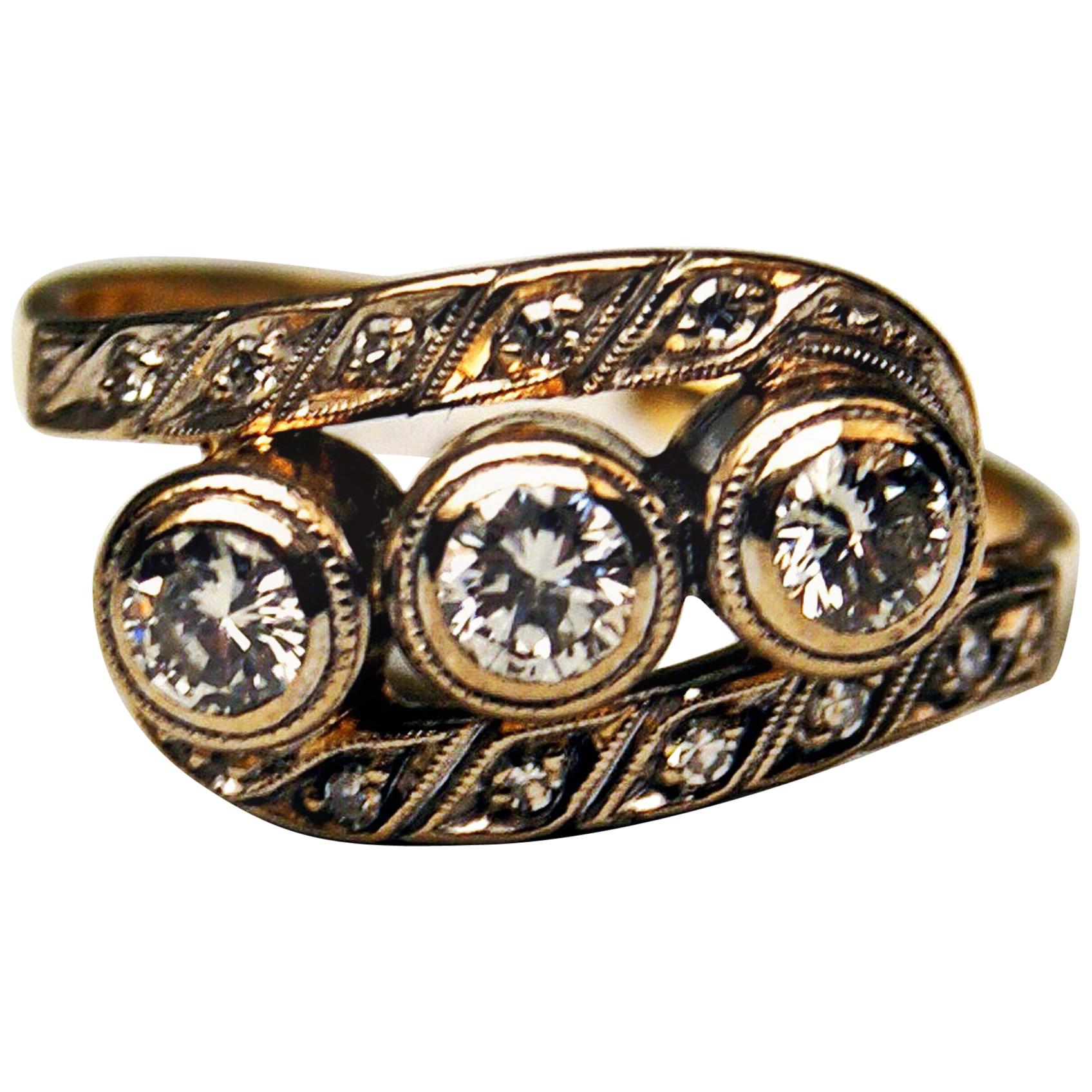 Art Deco Ring Gold 585 Diamonds 0.80 Carat Vienna Austria, circa 1930 For Sale