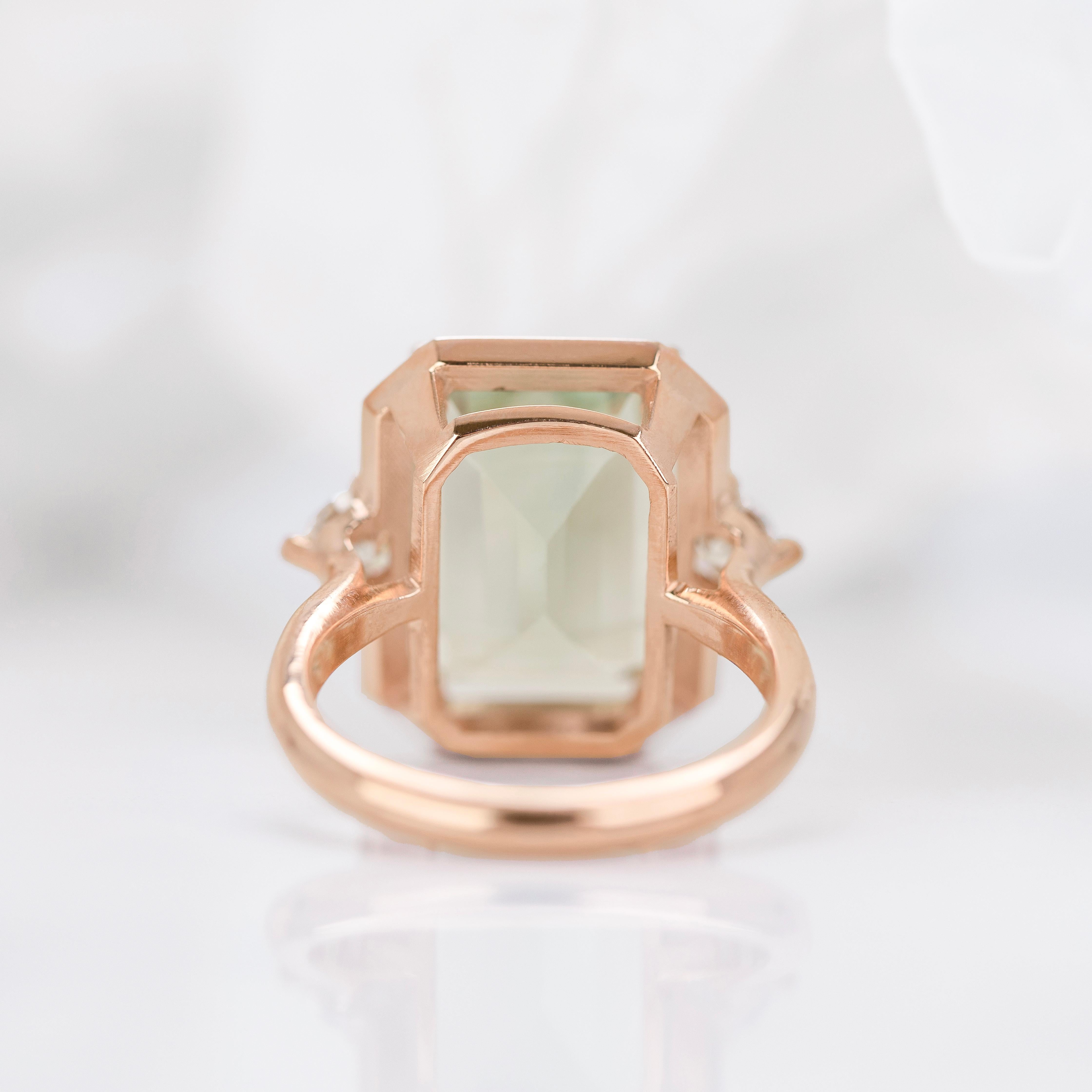 Art Deco Style, Green Amethyst Stone and Moissanite Ring, 14K Gold Ring In New Condition For Sale In ISTANBUL, TR