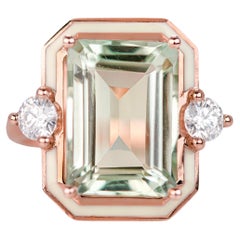 Used Art Deco Style, Green Amethyst Stone and Moissanite Ring, 14K Gold Ring