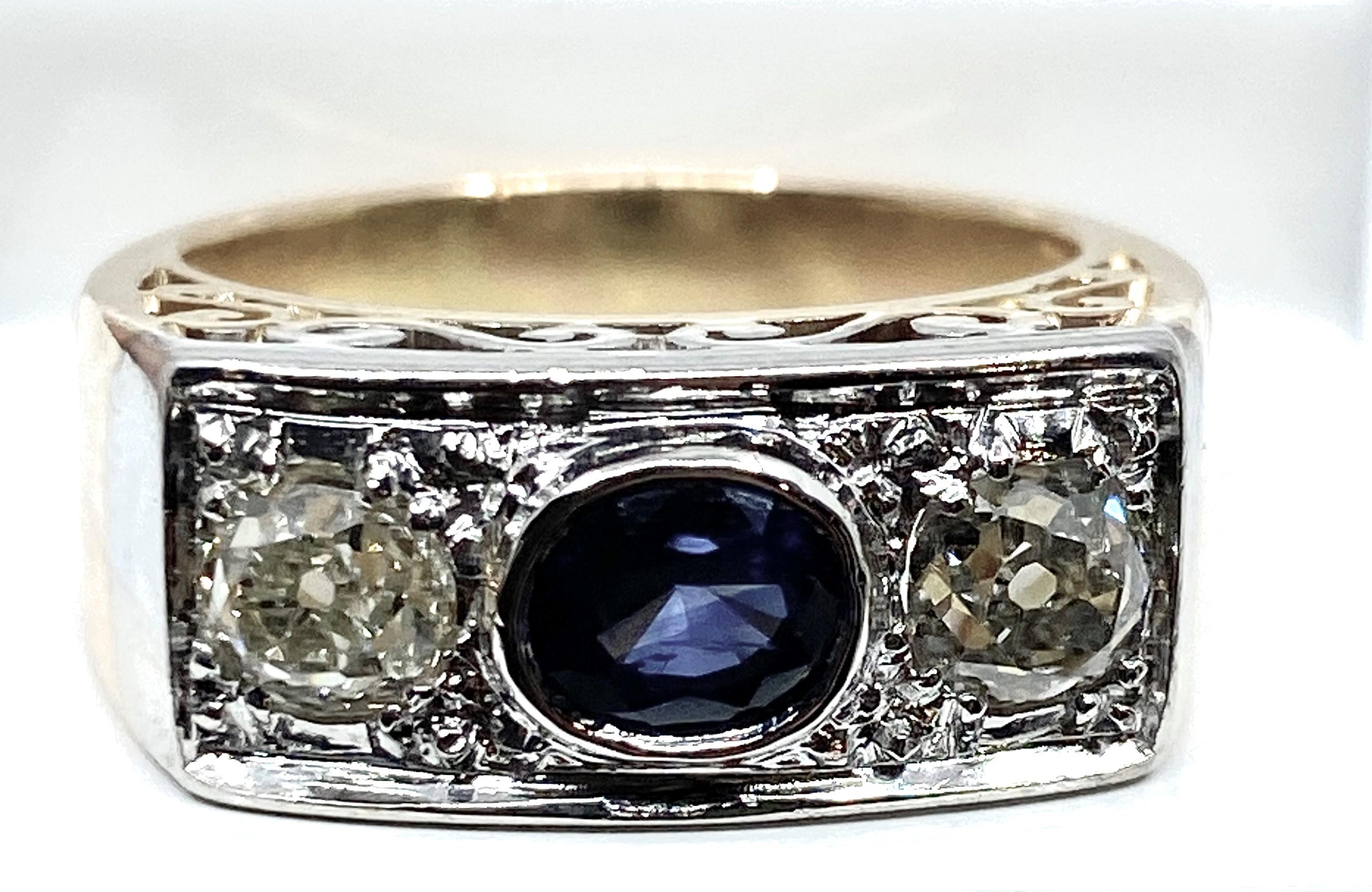 Art Deco ring in 18 carat gold adorned with a sapphire and diamonds, 1930 period For Sale 5