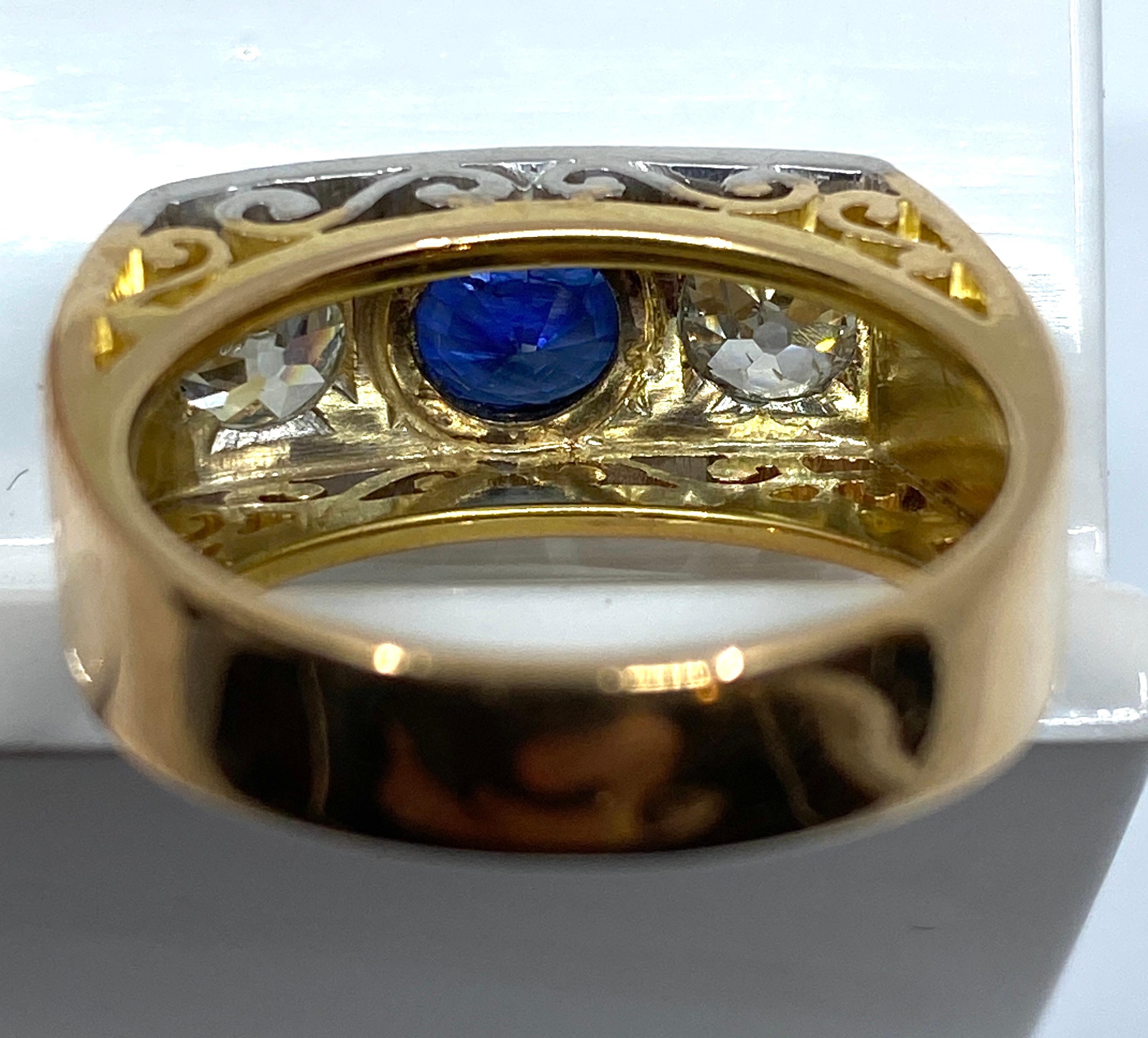 Art Deco ring in 18 carat gold adorned with a sapphire and diamonds, 1930 period For Sale 9