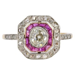 Art-Deco ring in gold, diamonds and calibrated rubies
