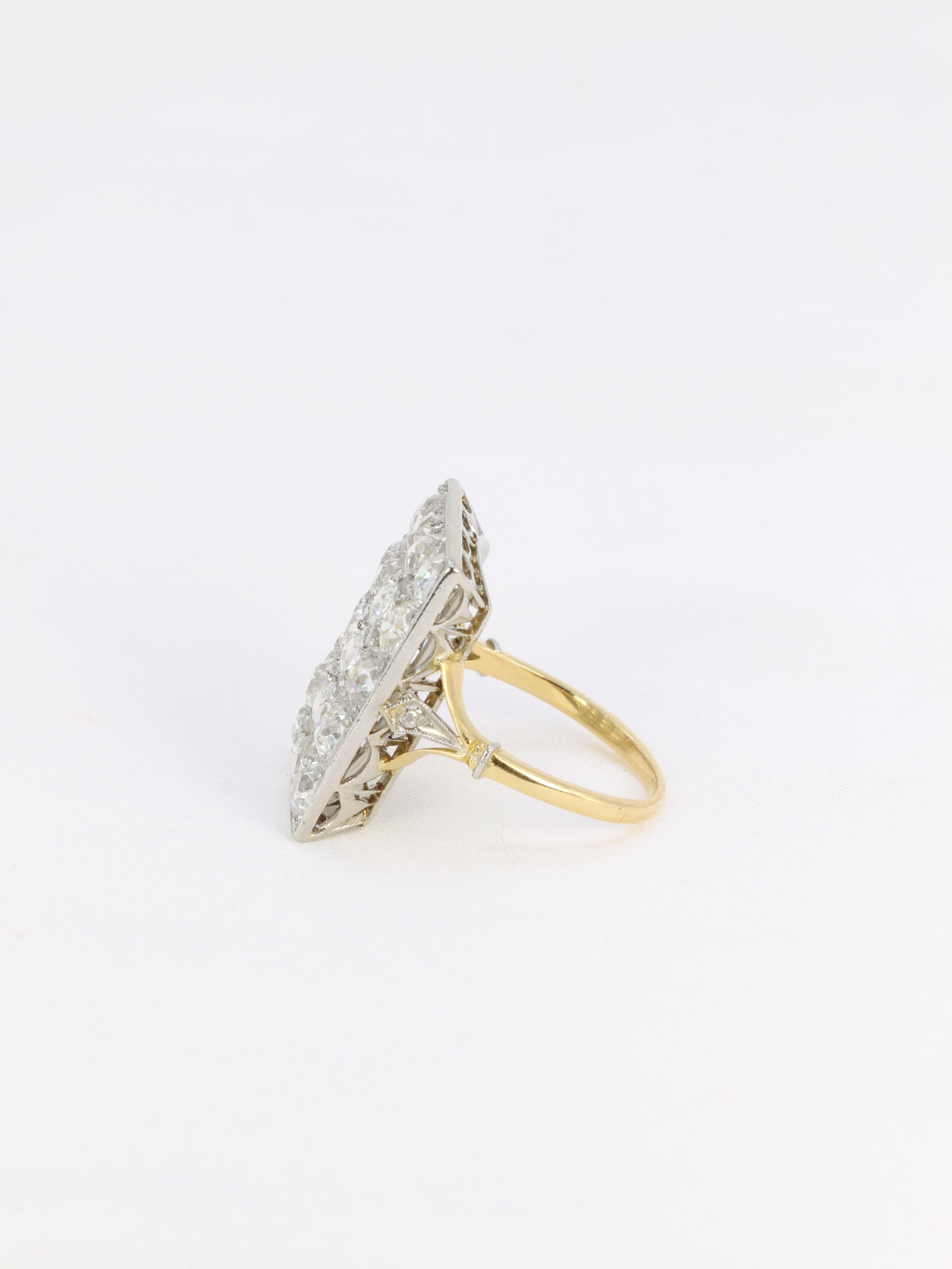 Women's Art Deco ring in gold set with old mine cut diamonds