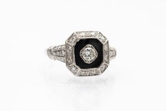 Art Deco Ring in White Gold with Onyx and Diamonds