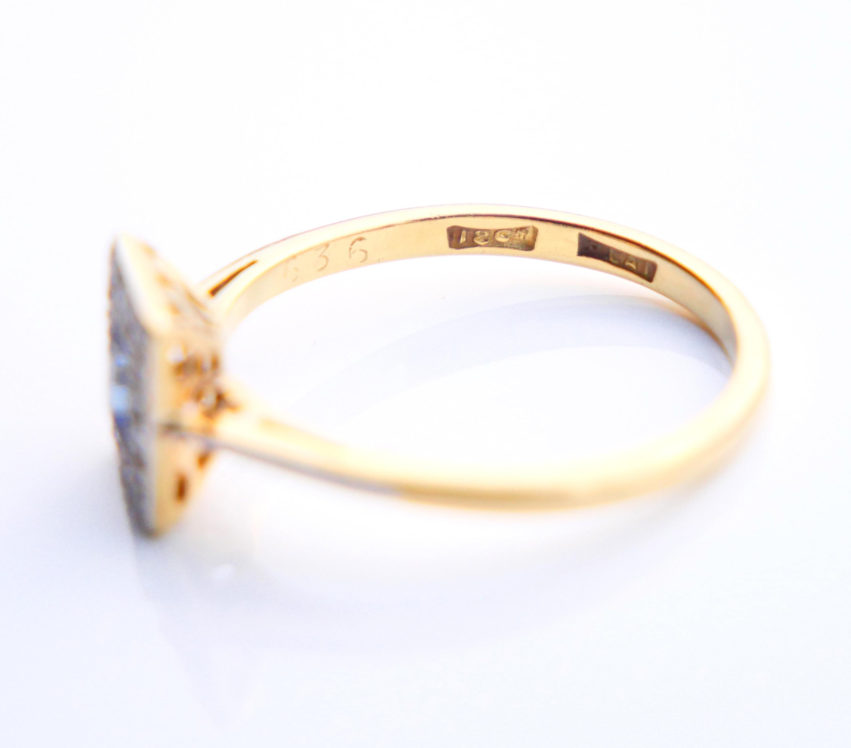 Art Deco Ring Natural Sapphire Diamonds solid 18K Gold Platinum ØUS6.25US/2.2gr For Sale 7