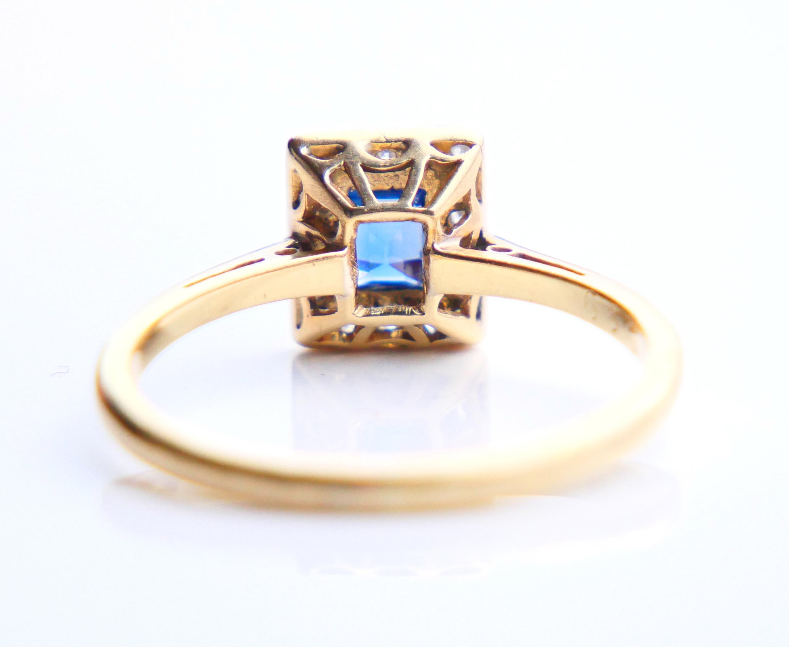 Art Deco Ring Natürlicher Saphir Diamanten massiv 18K Gold Platin ØUS6.25US/2.2gr (Baguetteschliff) im Angebot