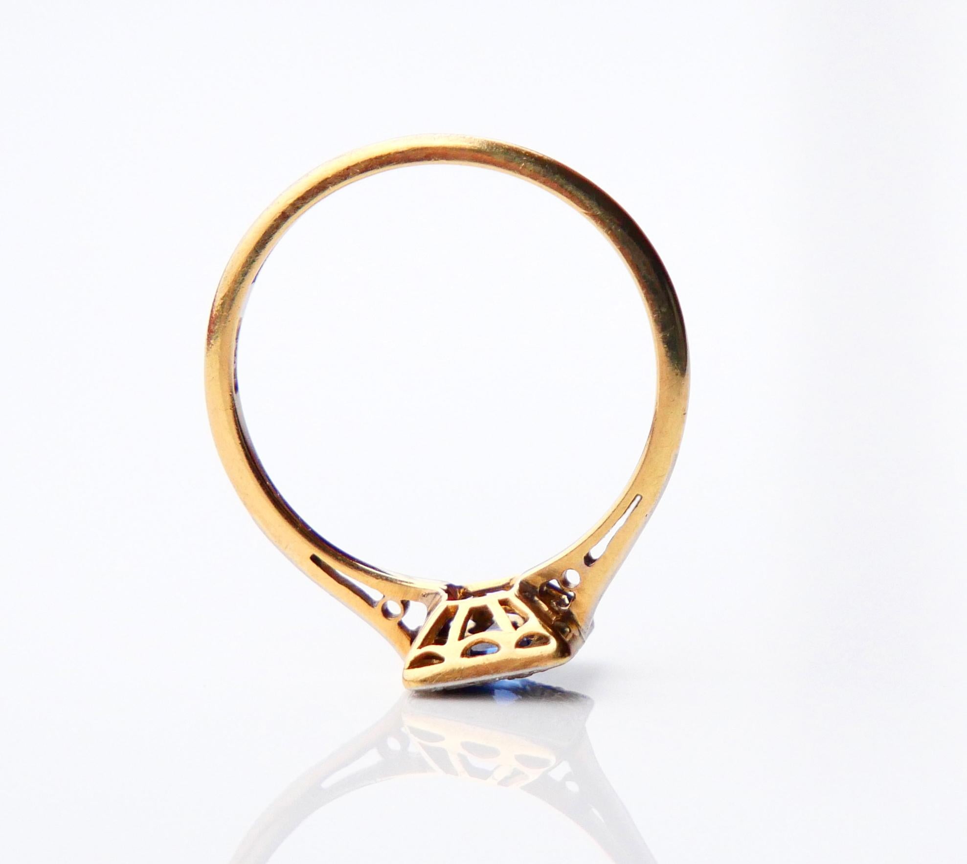 Art Deco Ring Natürlicher Saphir Diamanten massiv 18K Gold Platin ØUS6.25US/2.2gr Damen im Angebot