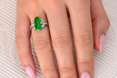 Art Deco Ring of Translucent Jade, Diamond and Platinum