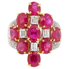 Vintage Art Deco Ring Oval Rubies 7.04 Carats and Diamonds 18k Gold
