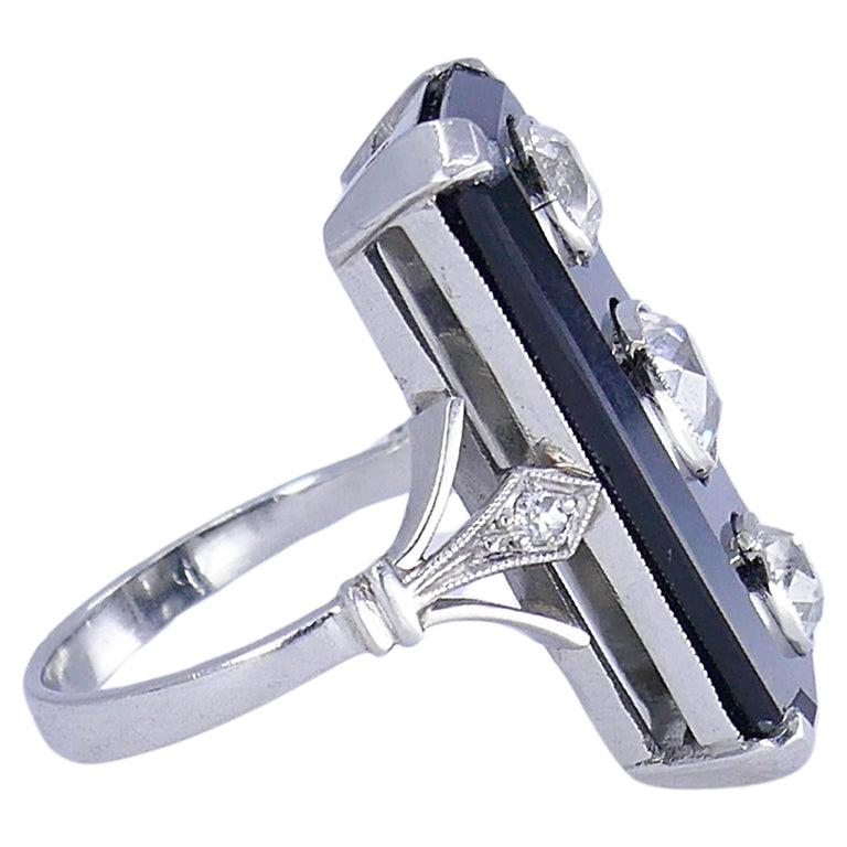 Women's Art Deco Ring Platinum Diamond Black Onyx Estate Jewelry