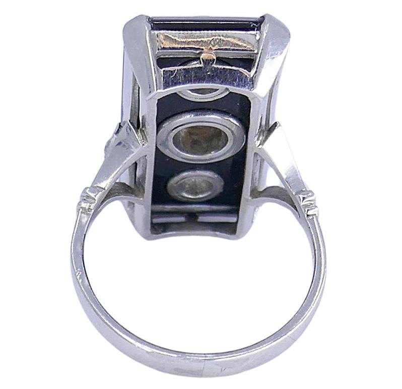 Art Deco Ring Platinum Diamond Black Onyx Estate Jewelry 1