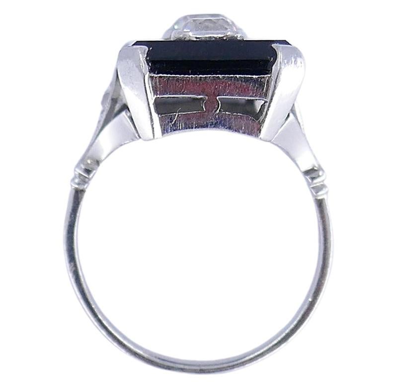 Art Deco Ring Platinum Diamond Black Onyx Estate Jewelry 2