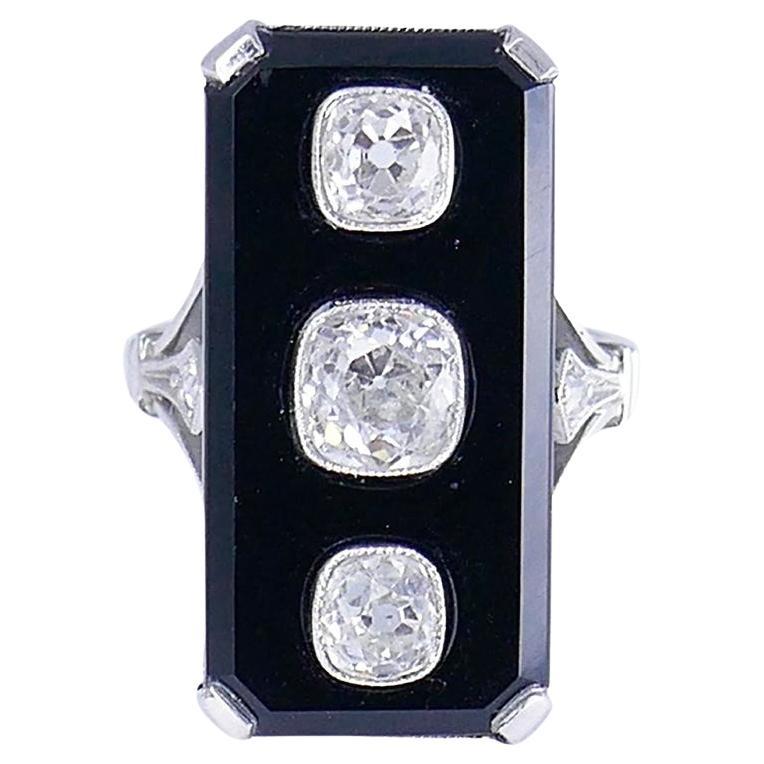 Art Deco Ring Platinum Diamond Black Onyx Estate Jewelry