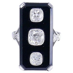 Antique Art Deco Ring Platinum Diamond Black Onyx Estate Jewelry