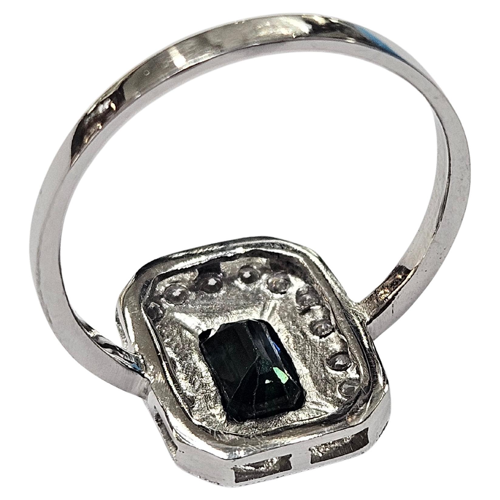 Art déco  Bague Platine Hand Made Saphir Vert Naturel 1.08 carat et Diamant en vente 4