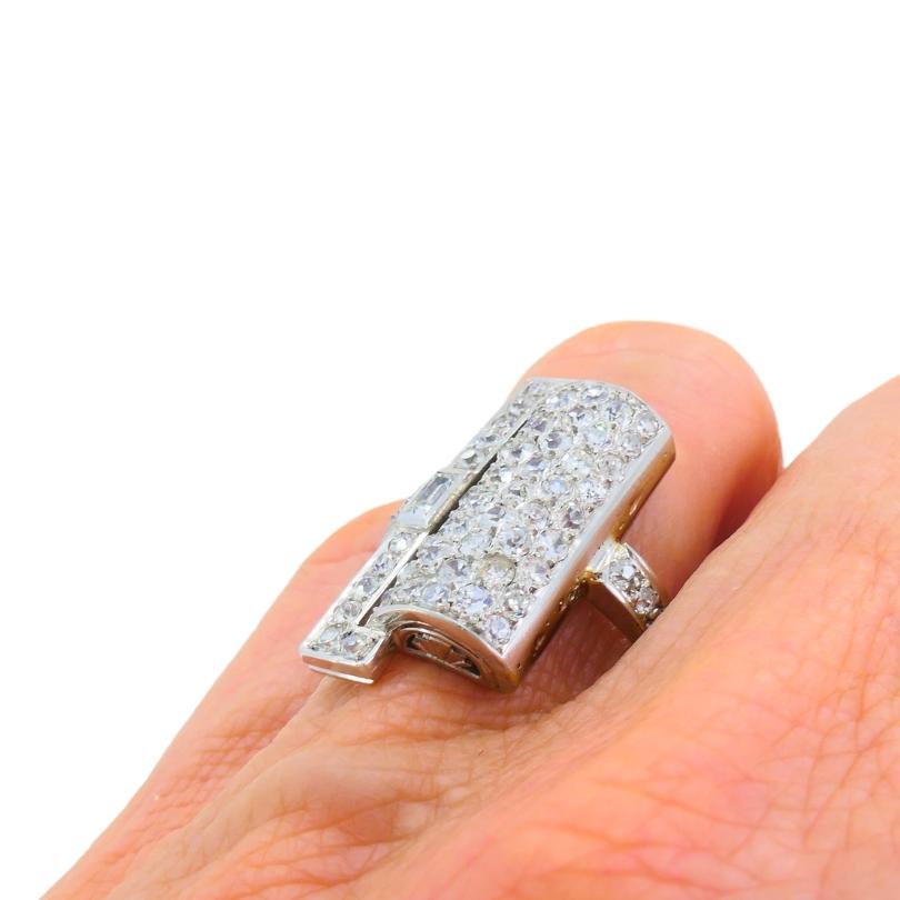 Anello Art Deco in platino con diamante vecchio taglio europeo Estate Jewelry francese in vendita 4