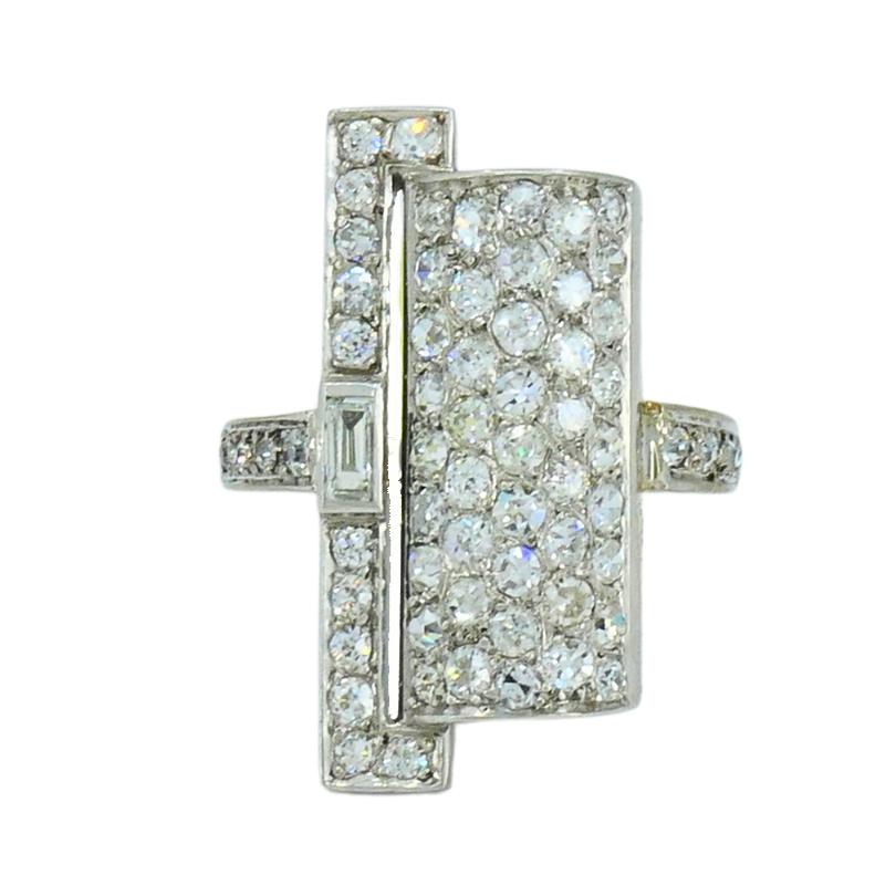 Art Déco Anello Art Deco in platino con diamante vecchio taglio europeo Estate Jewelry francese in vendita