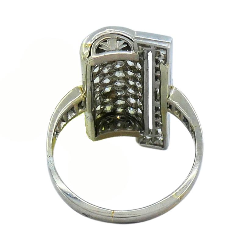 Anello Art Deco in platino con diamante vecchio taglio europeo Estate Jewelry francese in vendita 1