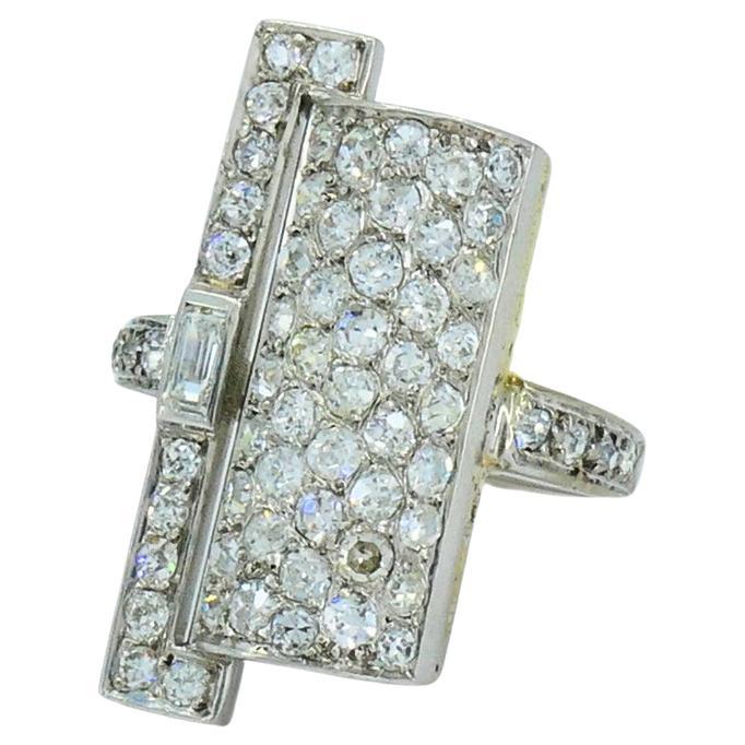 Art Deco Ring Platinum Old European Cut Diamond French Estate Jewelry