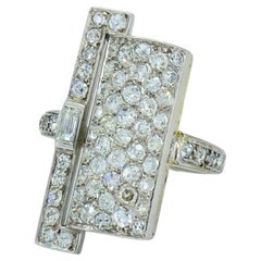 Art Deco Ring Platinum Old European Cut Diamond French Estate Jewelry