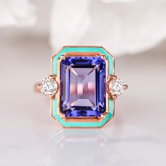 Art Deco Style, Tanzanite and Moissanite Stone Ring, 14K Gold Ring