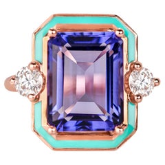 Art Deco Style, Tanzanite and Moissanite Stone Ring, 14K Gold Ring