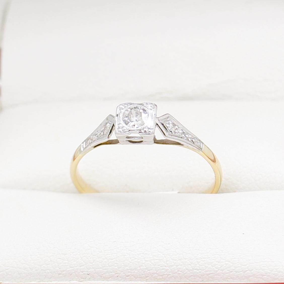 Art déco-Verlobungsring, Vintage-Diamant, vollständig restauriert im Angebot 3