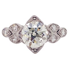 Bague Art déco avec diamants en platine, 1,50 carat au centre, pureté VS1