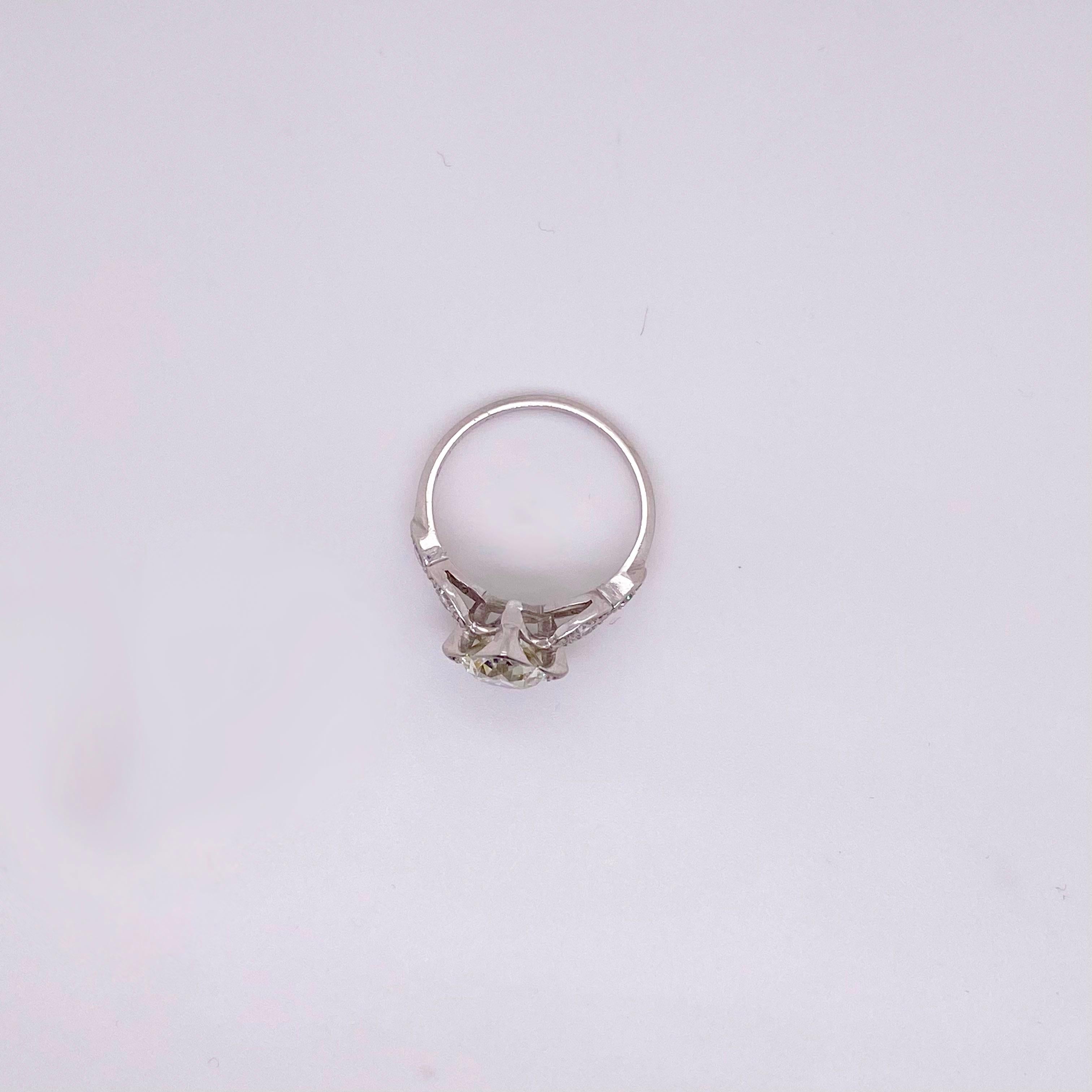 Women's Art Deco Ring w Diamonds in Platinum, 1.50 ct center VS1 Clarity For Sale