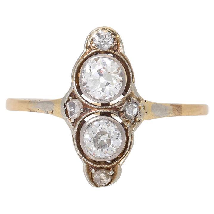 Art Deco Ring with 2 Old-Cut Diamonds For Sale