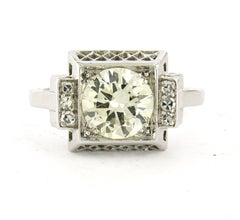 ART DECO ring with brilliant cut diamond and single cut diamonds platinum ring