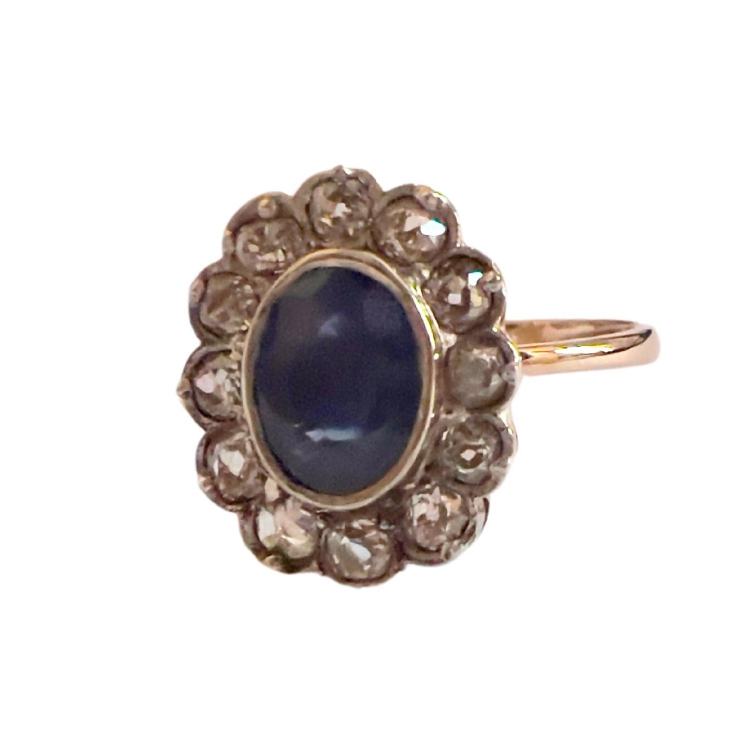 Art Déco Anello Art Deco con diamanti 0,60 ct e zaffiro 1,91 ct in oro 18k e platino in vendita