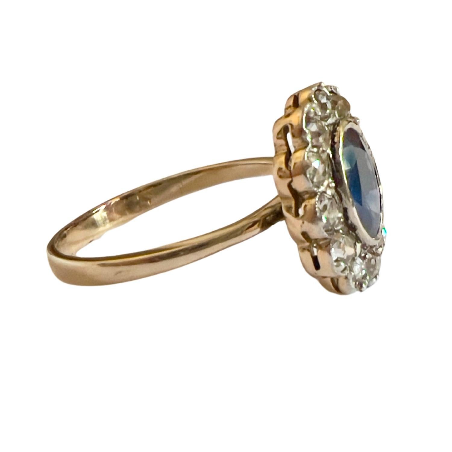 Anello Art Deco con diamanti 0,60 ct e zaffiro 1,91 ct in oro 18k e platino in vendita 1
