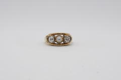 Art Deco Ring  with Diamonds and Pearl crafted in 14k yellow gold