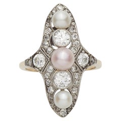 Art Déco Ring With Diamonds And Pearls Circa 1920's