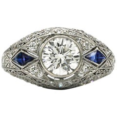 Art Deco Ring with Diamonds and Sapphires
