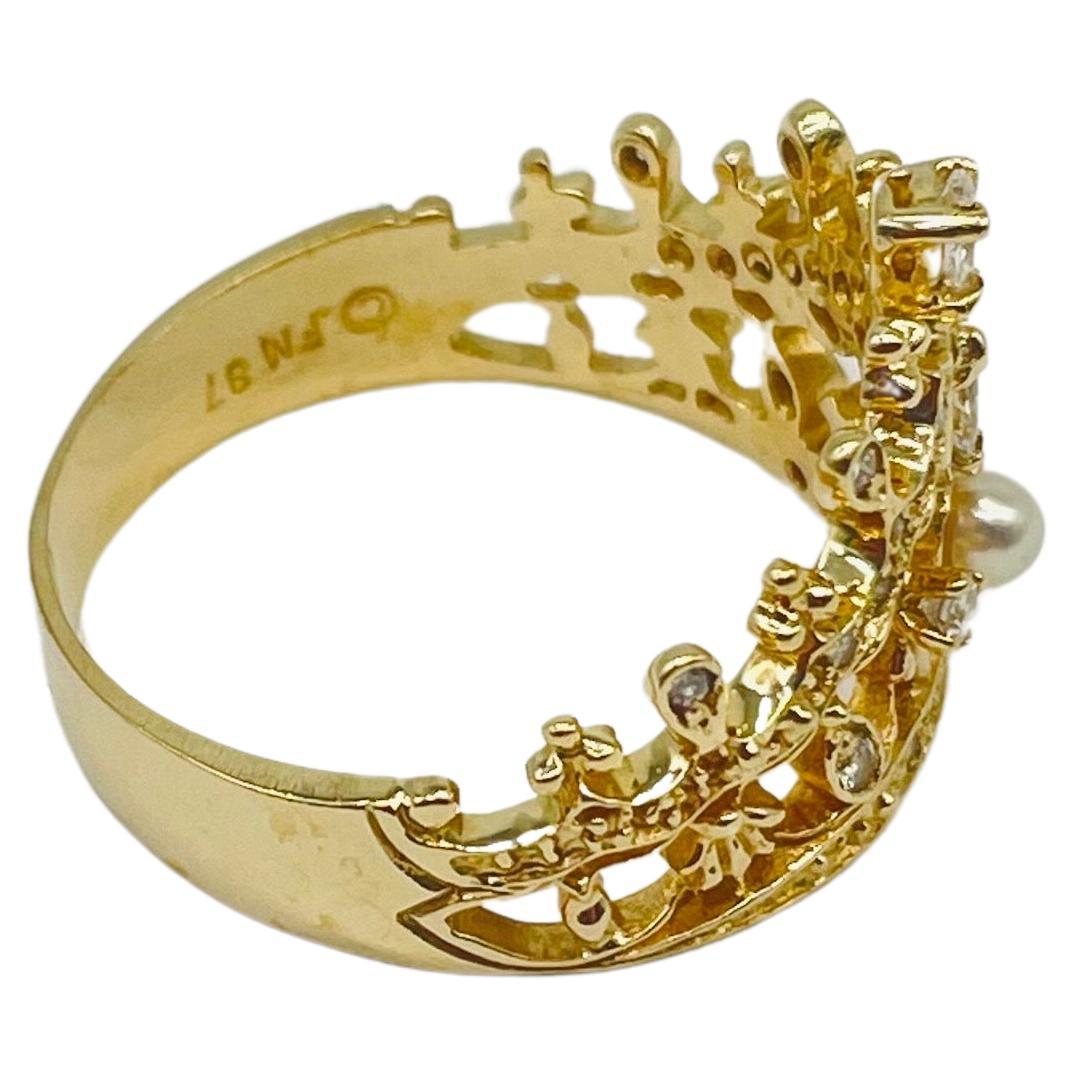 Taille brillant Bague Art déco en or jaune 14 carats avec diamants  en vente