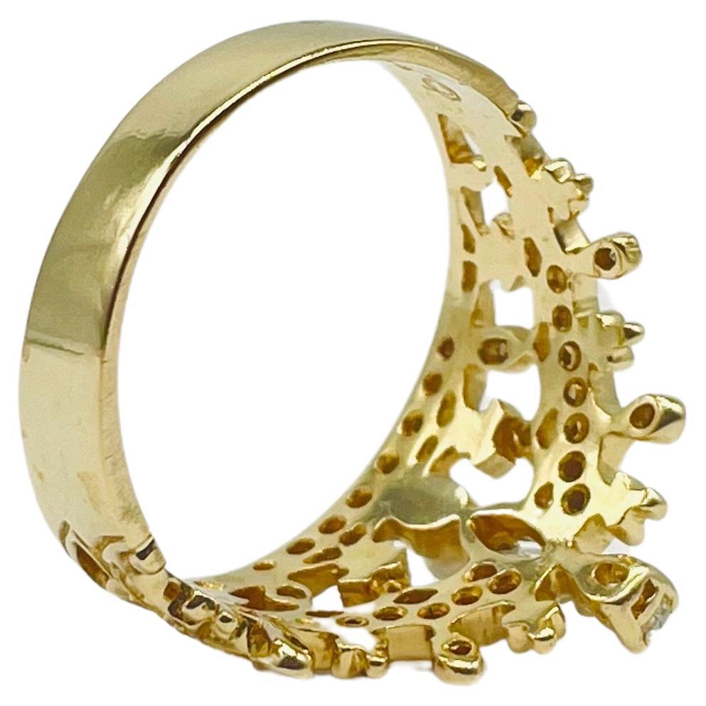 Brilliant Cut Art deco ring with diamonds in 14k yellow gold  For Sale