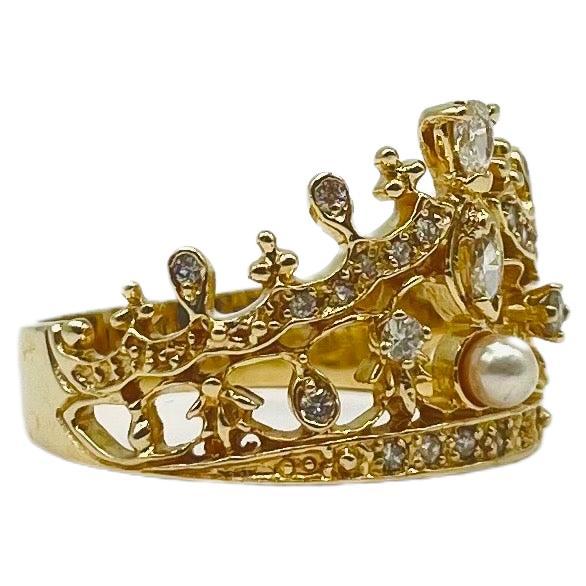 Bague Art déco en or jaune 14 carats avec diamants  en vente 4