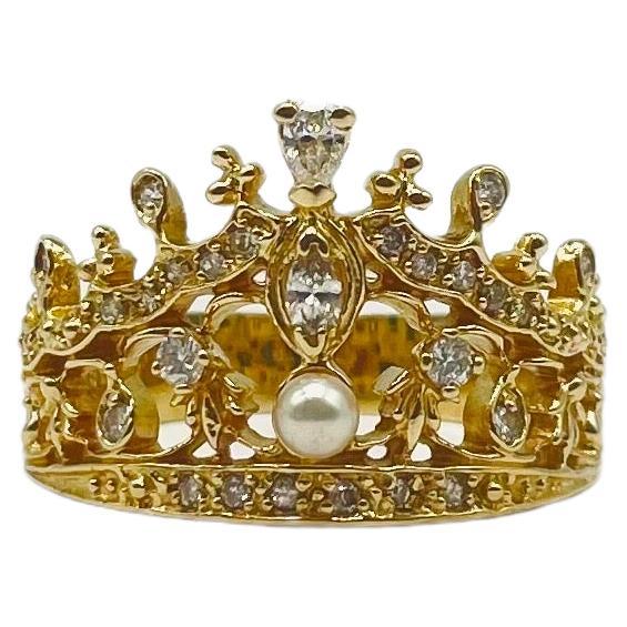 Art-Déco-Ring aus 14 Karat Gelbgold mit Diamanten 
