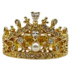 Art-Déco-Ring aus 14 Karat Gelbgold mit Diamanten 
