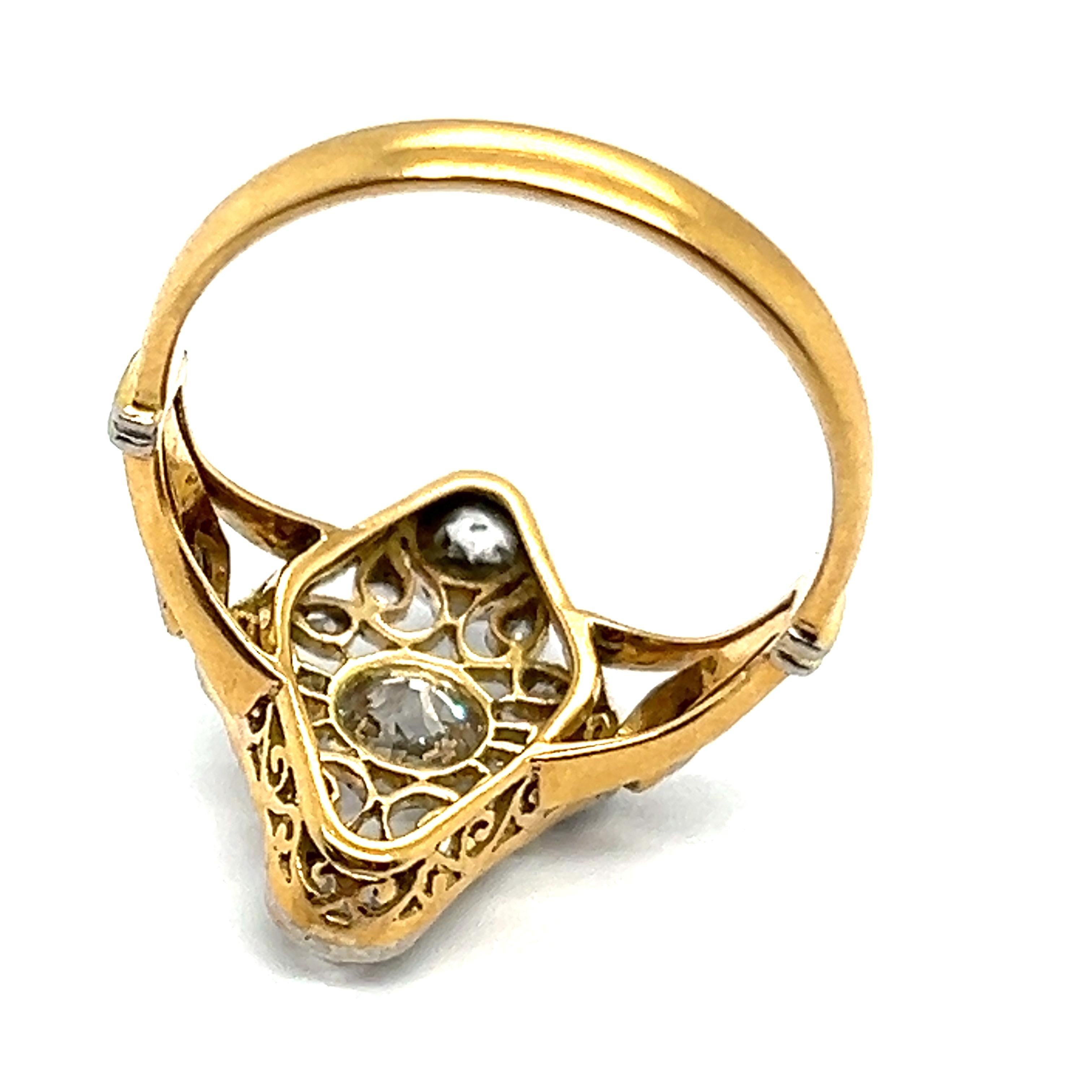 Art-Déco-Ring aus Platin und 18 Karat Gelbgold mit Diamanten im Angebot 4