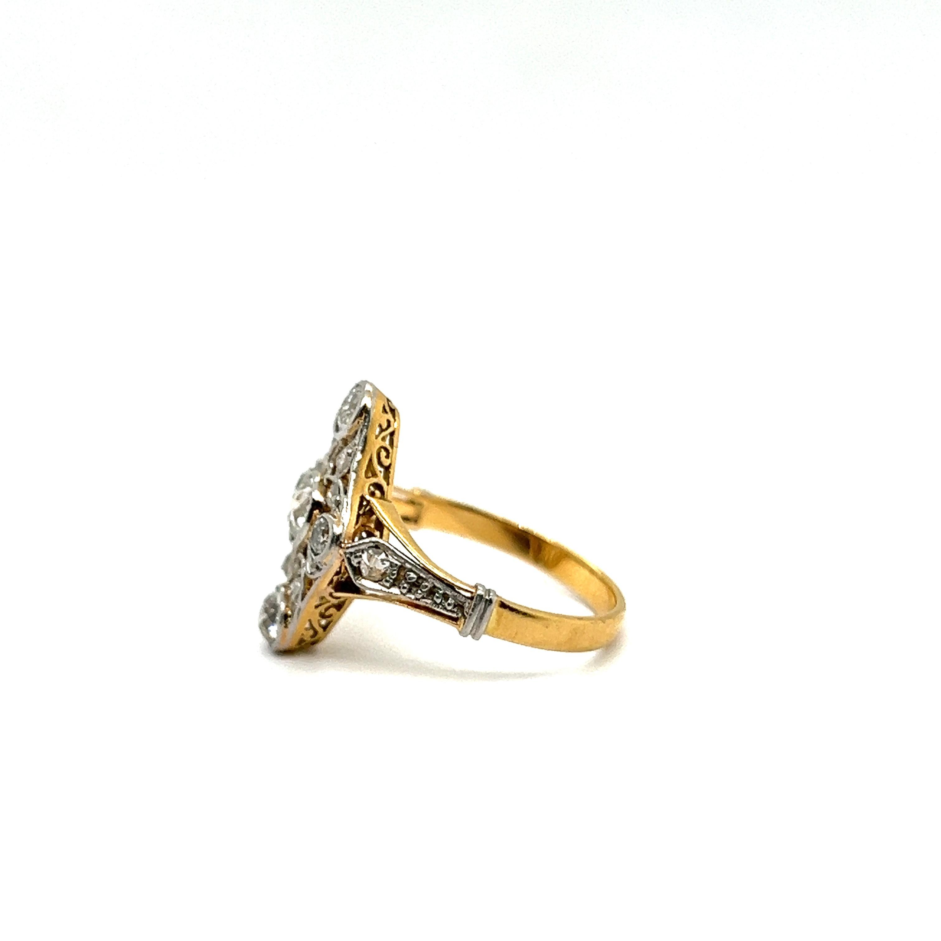 Art-Déco-Ring aus Platin und 18 Karat Gelbgold mit Diamanten für Damen oder Herren im Angebot