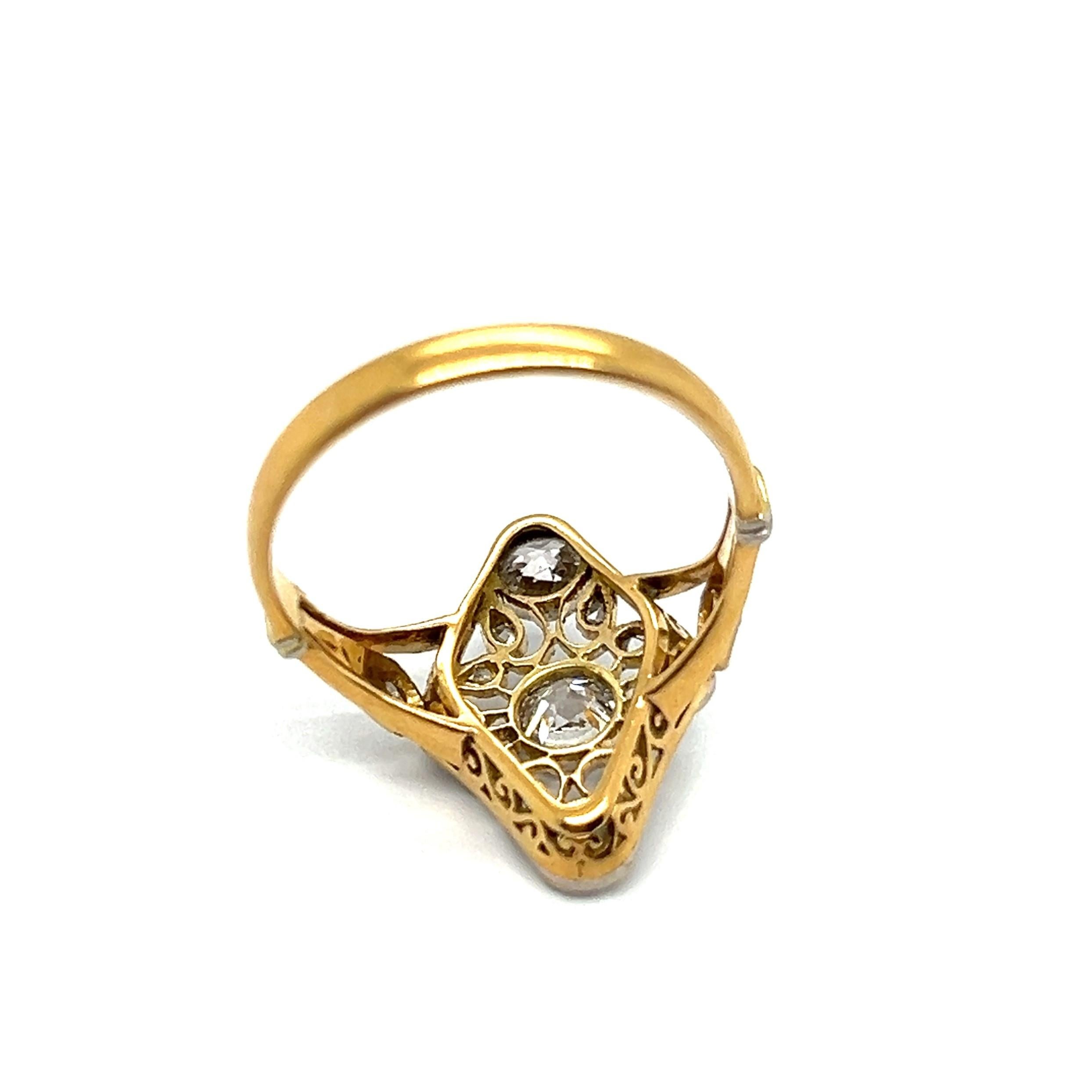 Art-Déco-Ring aus Platin und 18 Karat Gelbgold mit Diamanten im Angebot 1