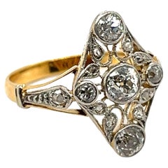 Art Deco Ring with Diamonds in Platinum & 18 Karat Yellow Gold