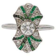 Used Art Deco ring with emeralds and diamonds, UK, 1930s.